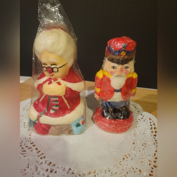Vintage Nostalgia Christmas Wax Candles Mrs Claus & Drummer Boy - Picture 1 of 8